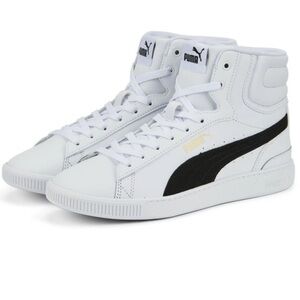 Puma Womens Vikky 3 Mid White Leather High-Top Skate Shoes Sneakers